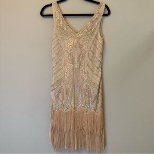 Gold/Tan Flapper dress.